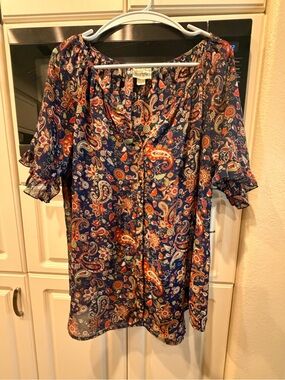 Pretty Rebellious Navy Paisley Sheer Peasant Blouse